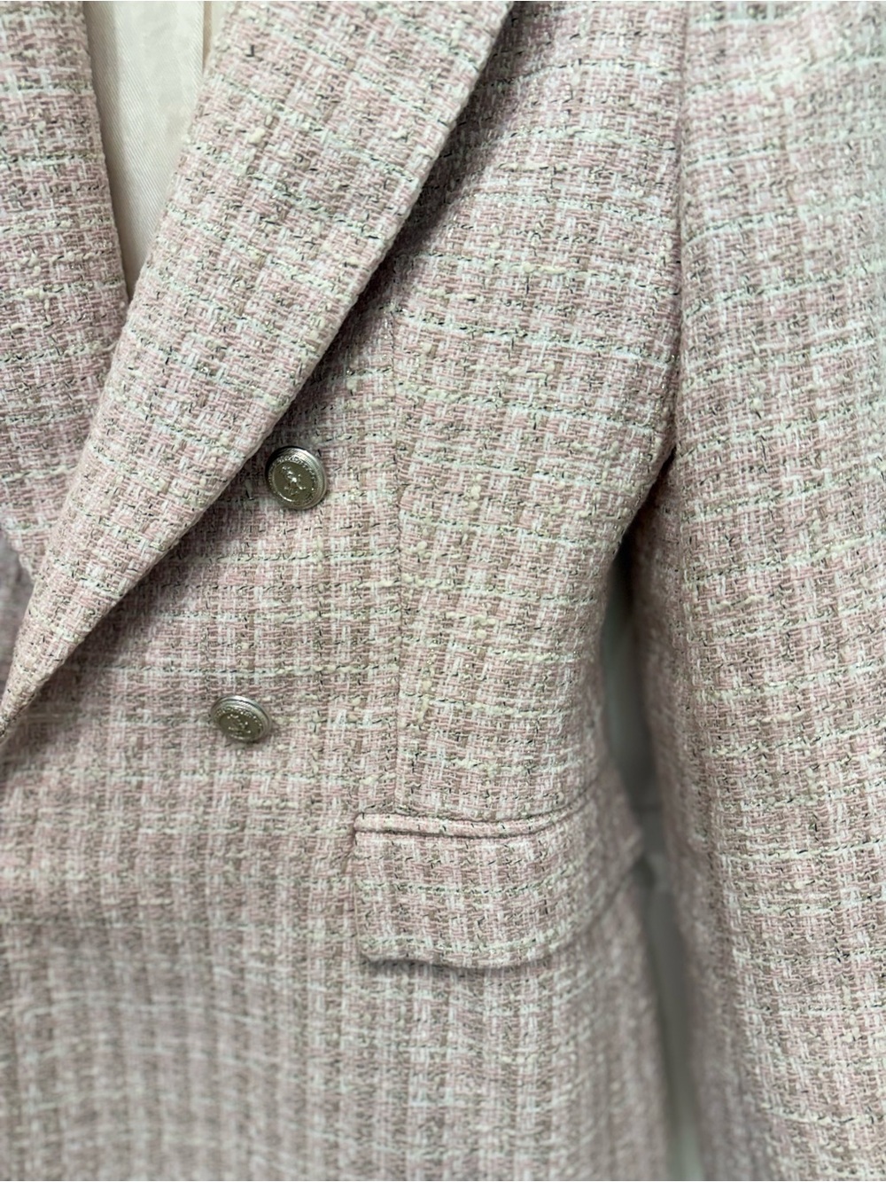 Zara Light Pink Tweed Double-Breasted Blazer - Picture 4 of 5